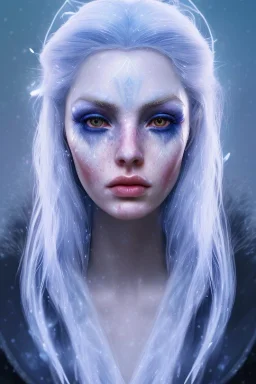 sorceress with hair of ice and fire | wearing snowflakes and embers | symmetrical facial features, accurate anatomy, sharp focus, soft colors, textured brushstrokes, 8K | fantasy, aetherpunk, fantasycore, fairycore, ice and fire | by: CGSociety, ArtGerm, WLOP, Laura Sava