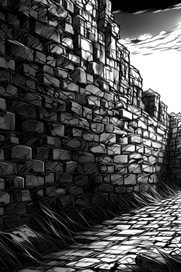 manga drawing of a dark stony wall