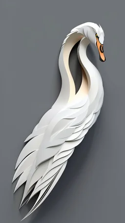 3d paper cut illustration on grey background, cool swan face creature in a lake with dynamic and vibrant designs, edgy and modern, layering, deep shadows of vector layers, intricated details