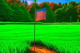 green American flag on flag pole planted on the ground