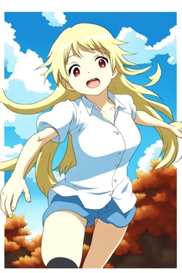 Blonde girl fall from sky. Anime style