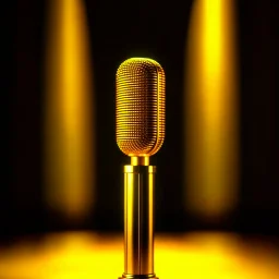 An image featuring a stunning golden microphone illuminated by soft spotlighting. The microphone stands on a sleek stand, exuding an air of elegance and significance. The golden hue catches the light, adding a touch of glamour to the scene. This image prompts thoughts of prestigious events, captivating performances, and the art of expression through voice.
