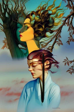 Streamline moderne woman windblown hair trees leaves carel weight Oxana dobrovolska catrin welz-stein andrea kowch andrea kurti art deco