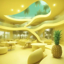 A tourist resort in the shape of a pineapple, interior design, section