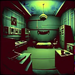 Room with odd creepy stuff and a liminalspace atmosphere