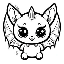 create a 2d black outline, " kawaii kitty with bat wings coloring book for kids", coloring page, low details design, black contour, coloring page design, colorful , card style, coloring page for kids, halloween backgorund,sketch style,