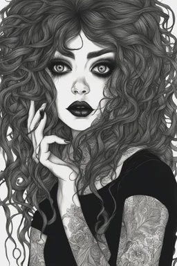 create a disturbing horror portrait of a dark haired, savage, gothpunk vampire girl with highly detailed , sharply defined hair and facial features, in a dark, otherworldly London in the style of Junji Ito, precisely drawn, inked, with dramatic edges,