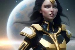  beautiful cosmic woman, long black hair, nice smiling, magic glamour make up, delicate colors, beautiful glamour galactique dress, ultra sharp focus, 8k, unreal engine 5, extremely sharp detail, light effect, soft light atmosphere of a spaceship, smooth, full of details, face in front, complete vision of face and hair and body