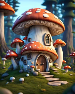 mushroom house,cartoon style, high detailed,realistic ,8k