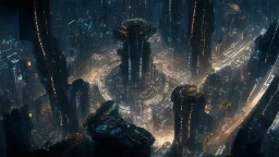 dark cyberpunk city from above the sky, comic style