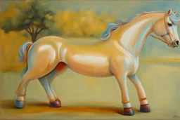 Big light blue plastic toy horse.19th painting