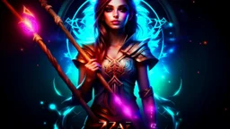 poster, a fantasy girl on a bright background holds a magic staff, with the ERAZE logo. The edges of the image are darkened.