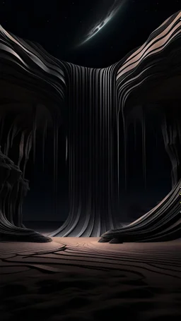 sand waterfall in a futuristic dark fantasy style