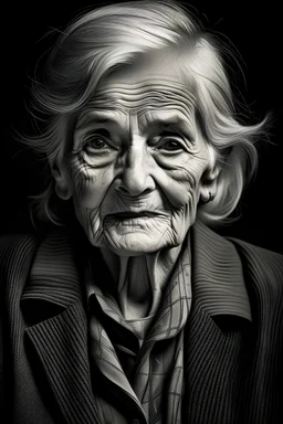 old woman. Tired. Scarred face. ragged clothing