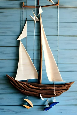 Driftwood Sailboats Mobile -- Wooden Ships -- Nautical Nursery Decor -- Patio