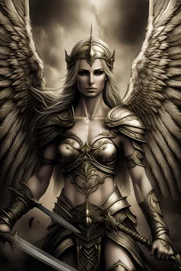 Create an image of a warrior angel in protection of me