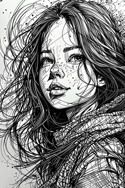 Amazing drawing of a girl with scribbles by pen vectoriel