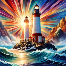 Beautiful lighthouse colorful art Deco, amazing artwork, hyper detailed, ultra maximalist quality, 12k