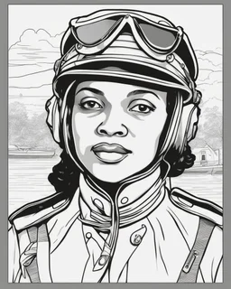 Outline art for coloring pages with Bessie Coleman, white background, sketch style, only use black outline, white background, no shadows and well and clear outline