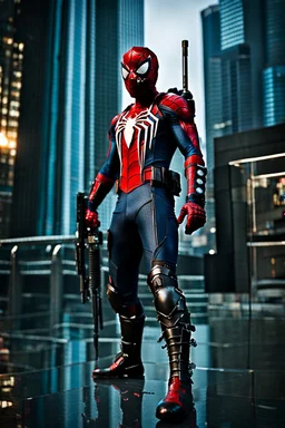 Spider-Man in cyberpunk armor, photograph