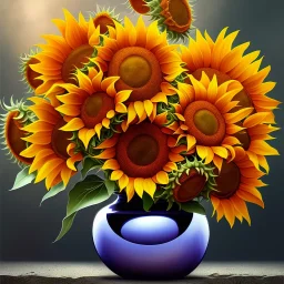 Vase with Fifteen Sunflowers