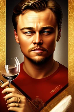 beautiful photo portrait of Leonardo di Caprio with a wine glass in hand