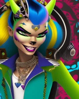 Character from Monster High, male, cannibal, body color is dark, eye color is yellow, sportswear, illustration, cartoon style