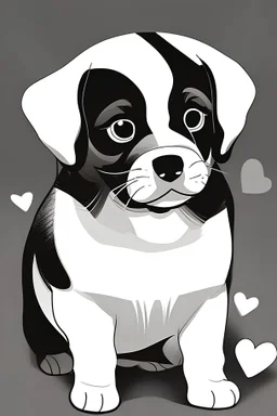 2 love puppies, playing in the park with hearts all around, dark lines, no color, no shading, coloring pages for kids, black and white