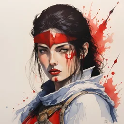 [aquarelle by Moebius] female Warrior with blood