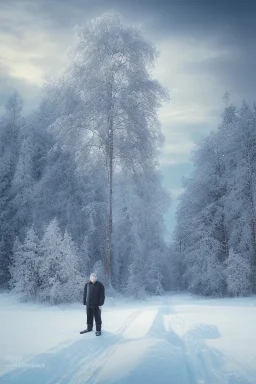 Portrait of Matti Nykänen Finland in winter landscape.