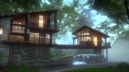 modern house by a big water falls in a karstic montain rain forest idea en construccion