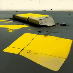Minimal abstract oil paintings desolate 1960s carpark concrete fragments. Yellow road markings. style of Justin Mortimer and Francis Bacon.