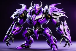 big venom robot with purple and black color schemes, in the style of fairy academia, hard-edge style, agfa vista, dynamic pose, oshare kei, hurufiyya, rtx, close picture, intricate details, highly detailed, high details, detailed portrait, masterpiece,ultra detailed, ultra quality