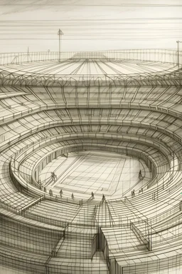 boceto a lapiz de un estadio de fútbol al estilo de Leonardo Davinci