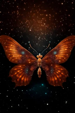 A light luminous brown butterfly in a galaxy of stars in space