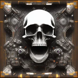 cyberpunk style ink ball skull picture in detailed frame, big black eyes, unreal engine 5, 8k resolution, photorealistic, ultra detailed, frame extreme accurate