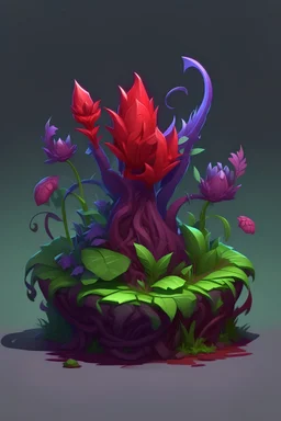 zehirli bitki, mor ve kırmızı renklerde, epik sıra dışı görünümlü bir bitki,artstation,zelda oyunu tarzında