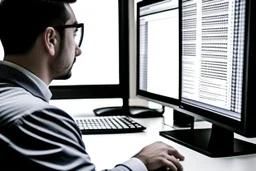 Someone sitting in front of a computer checking information and sources.