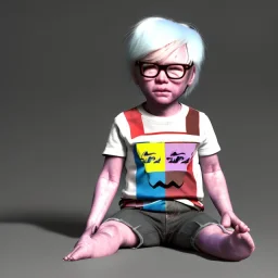 Andy warhol toddler, full body, broken, dramatic lighting, hyper realistic