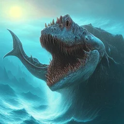 Huge sea monster in the ocean, hyper realistic, eye-catching,full view.