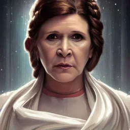 [[Carrie Fisher as Princess Leia]] :: [[sharp brown eyes, short hair, head and shoulders portrait, 8k resolution concept art portrait by Greg Rutkowski, Artgerm, WLOP, Alphonse Mucha, dynamic lighting, hyperdetailed, intricately detailed, trending on Artstation, triadic colors, Unreal Engine 5, volumetric lighting]]