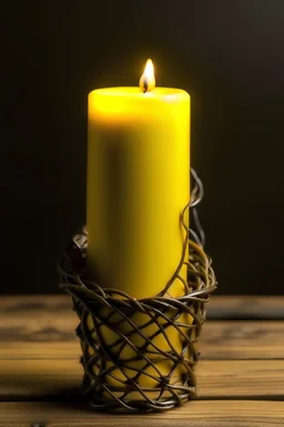 yellow taper candle with barbed wire design