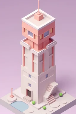 low poly 3D simple modern isometric tower with floors