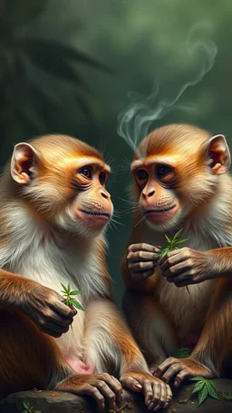 Two monkeys smoking weed and getting high