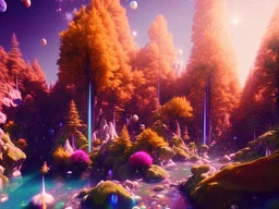 gold and red crystal cosmic and galactic ambiance hill sky rocks sunny trees pools river surreal, full of details, smooth, bright sunshine，soft light atmosphere, light effect，vaporwave colorful, concept art, smooth, extremely sharp detail, finely tuned detail, ultra high definition, 8 k, unreal engine 5, ultra sharp focus