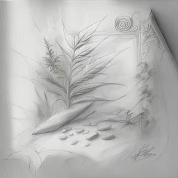 Design an art that potrays pleasure and relaxation derived from indulging in hash and weed, using elements like soft textures, hazy, and gentle curves to evoke a sense of tranquility and bliss. rough pencil sketch without rendering