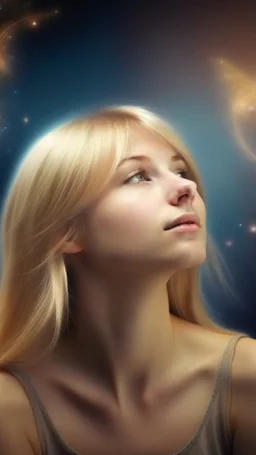 beautiful girl with blond hair dreaming of a male spirit