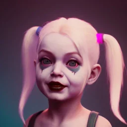 Cute baby character harley quinn, photo realistic, unreal engine, cinematic lighting 8k --v 4