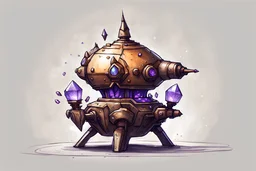 fantasy concept art, small walking magic turret sketch with magic crystals