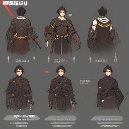 Character sheet, male, black hair, poor, old leather armor